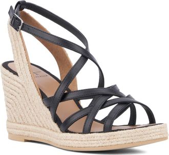 Aquatalia Jenni Water Repellent Ankle Strap Espadrille Platform Wedge Sandal in Black at Nordstrom Rack, Size 10