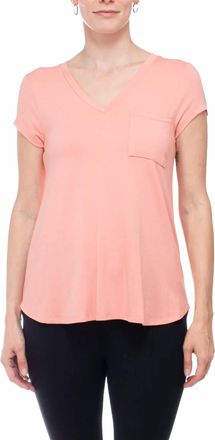 Cupio V-Neck Short Sleeve Solid Crepe Top In Blooming Dahlia