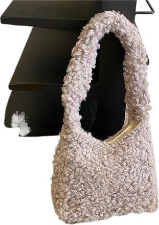 Generic Womens Plush Bags Womens Shoulder Bag Vintage Soft Plush Ladies Underarm Bags Female Fluffy Tote Handbags(GRAY)