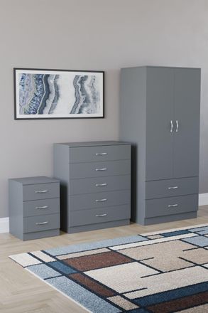 Home Discount Vida Designs Riano 3Pc Bedroom Set - 3 Drawer Bedside & 5 Drawer Chest in Grey