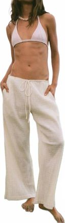 Aila Blue Poppy Smoked Cotton Pants In White