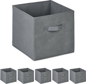 Relaxdays Relaxdays - 6x Storage Box, 19 l, Fabric Organiser Basket, hwd: 26.5 x 28 x 28 cm, Foldable Shelf Bin, Handle, Light Grey