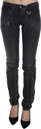 John Galliano Grijs Gewassen Lage Taille Rits Side Skinny Denim Jeans