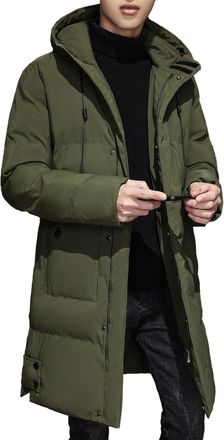 Generic Mens Long Winter Hooded Puffer Windbreaker Insulated Thicken Hood Jackets Classic Windproof Winter Puffy Coat, Military Green, XXL