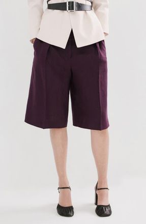 Mango Linen Bermuda Shorts in Purple at Nordstrom, Size 10
