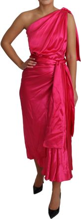 Dolce & Gabbana Womens Dress Pink Fitted Cut One Shoulder Midi Silk