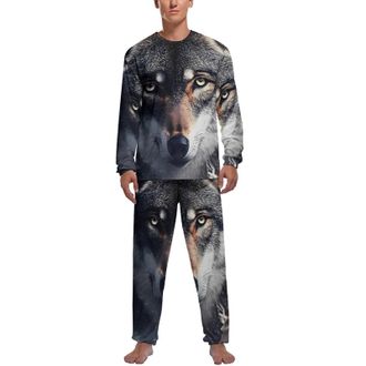 Generic Wolf Hunting Deer Mens Pajamas Set Soft Pjs Sets Long Sleeve Sleepwear Shirts Leisure Lounge Pants Gift for Home
