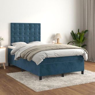 vidaXL Cama Box Spring Con Colch&oacute;n Terciopelo Azul Oscuro 120x200 Cm Vidaxl