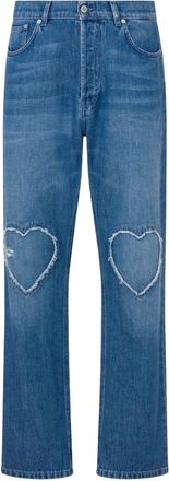 Moschino Straight-Leg Jeans With Frayed Heart-Shaped Patches