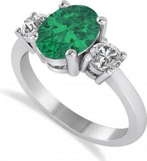 Allurez Oval & Round 3-Stone Emerald & Diamond Engagement Ring 14k White Gold (3.00ct)