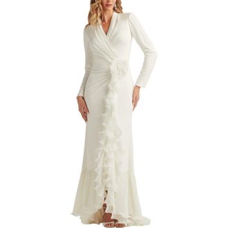 Tadashi Shoji Malone Cascading Ruffle Gown in Ivory at Nordstrom, Size Xxx-Large