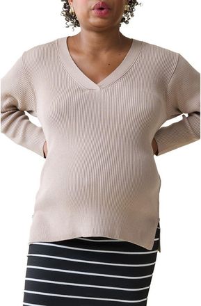 Ingrid & Isabel Side Zip Rib Maternity/Nursing Sweater in Beige at Nordstrom, Size X-Small