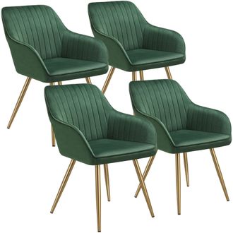 TecTake Dining Chair Marilyn Set Of 4 - Dark Green/Gold in Dark Green | Size: 4 Pack