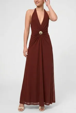 Rachel Roy Sabella Mesh Halter Maxi Dress in Dark Red at Nordstrom, Size Xx-Large