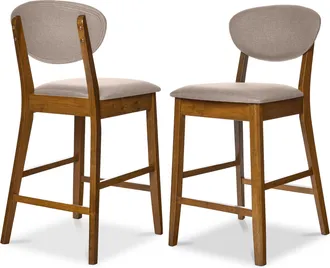 Best Choice Products 2-Piece Mid-Century Modern Wood and Upholstered Counter Height Bar Stool Set