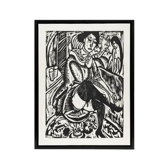 Artery8 Woman Tying Her Shoe Ernst Ludwig Kirchner Black Framed Canvas Art in White | Size: W24 x H32