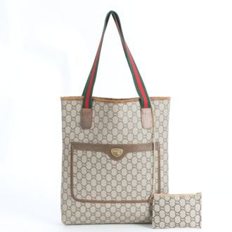 Gucci Sherry Line Brown Leather Coated Canvas Handbag Tote Bag (Pre-Owned)