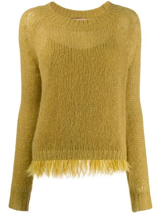Twin-Set feathered hem jumper - women - Polyamide/Mohair/Wool - L - Yellow