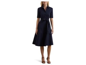Lauren Ralph Lauren Petite Cotton-Blend Shirtdress Womens Dress Lauren Navy : 8P, Cotton/Elastane/Nylon