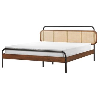 Beliani Cama Con Somier Moderna Cabecero Trenza Vienesa Madera De Caucho Oscura 160 X 200 Cm Boussicourt