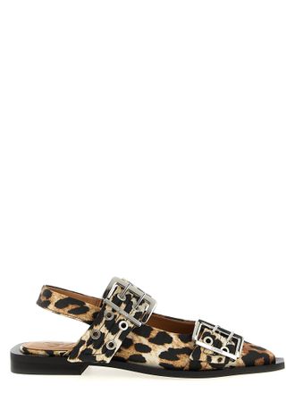 Ganni Leopard Satin Feminine Buckle Flat Shoes Multicolor