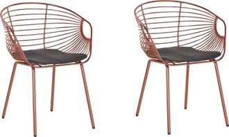 Beliani Conjunto De 2 Sillas De Comedor Dise&ntilde;o De Alambre De Metal Cobrizo Asiento De Piel Sint&eacute;tica Negro Glam Industrial Moderno Hoback