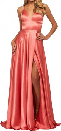 Sherri Hill Sleeveless Long Gown In Coral