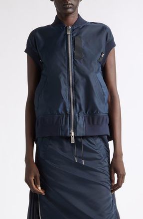 sacai Nylon Twill Bomber Vest in Navy at Nordstrom, Size 4