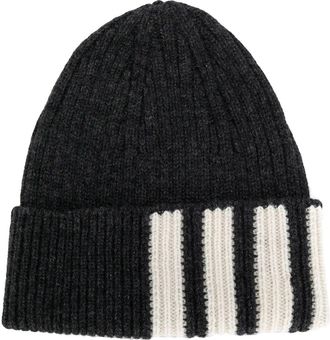 Thom Browne Rib Hat W/ 4 Bar Stripe In Cashmere