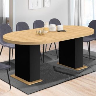 IDMarket Eden tavolo da pranzo rotondo allungabile 4-10 persone in legno e nero 110-200 cm