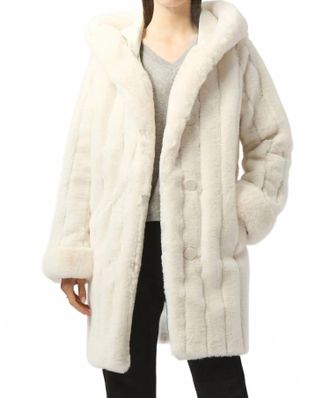 Joseph Ribkoff Hooded Reversible Faux Fur Coat In Vanilla