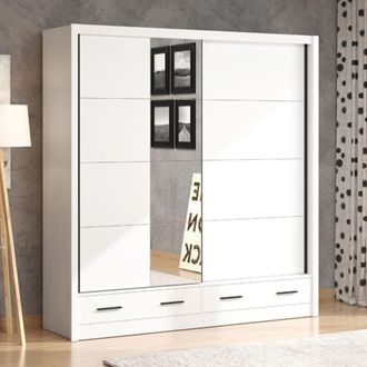 Dmora Guardarropa 2 Puertas Copala, Armario Dormitorio 4 Estantes, Perchero, 2 Cajones, 205x216h Cm Blanco Mate