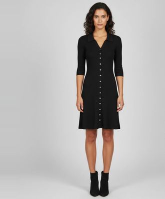 Maje Black Rib Knit Button Up Mini Dress
