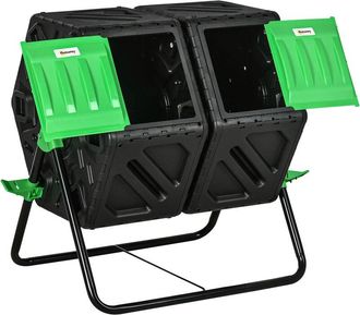 OUTSUNNY Compostador Giratorio De 130 L Contenedor De Compostaje De Jard&iacute;n De Doble C&aacute;mara Con Aberturas De Ventilaci&oacute;n Y Patas De Acero 67x60x77 Cm