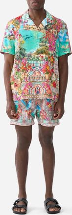 Camilla Short Sleeve Camp Collared Shirt In Meet Me In Mallorca