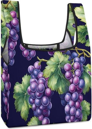 Generic Grapes Reusable Shopping Bags Lightweight Foldable Grocery Bag Polyester Washable Tote Bag