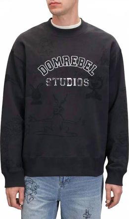 DOMREBEL Semester Embroidery Pullover Cotton Sweatshirt In Old Black