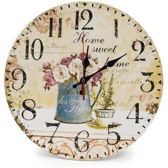 OEM Reloj De Pared R&uacute;stico Vintage De 34 Cm Para El Hogar, Con Esfera De Madera Silenciosa Y Temporizador (caf&eacute; Y Flores) - Crezuo