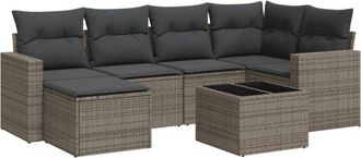 vidaXL Vidaxl - Set De Sof&aacute;s De Jard&iacute;n 7 Piezas Con Cojines Rat&aacute;n Pe Gris
