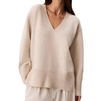 Calvin Klein Maglione Girocollo in Lana Lux - - Knitwear - Donna - Beige - L