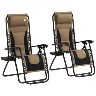 OUTSUNNY 2 Pcs Zero Gravity Lounger Folding Recliner Chair W/ Cup Holder - Brown | TJ Hughes