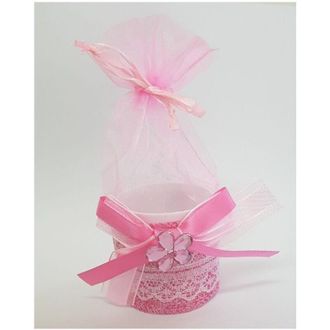 Trade Shop Trade Shop - Bomboniera Scatolina Rosa Fiore Sacchetto Organza Portaconfetti Nascita Battesimo