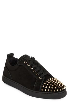 Christian Louboutin Louis Junior Spikes Orlato Suede Sneaker in Black/Light Gold at Nordstrom, Size 13Us