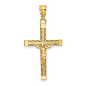 Diamond2Deal 14k Gold Polished Textured Crucifix Charm