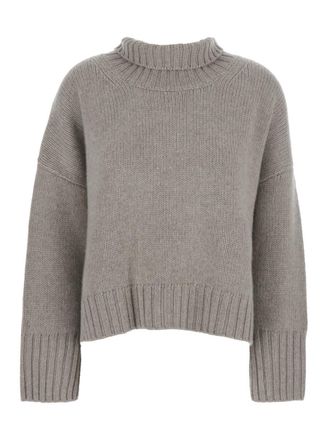 Soft Goat Girlfriend Grey Turtleneck Sweater With Ribbed Trims In Cashmere Woman