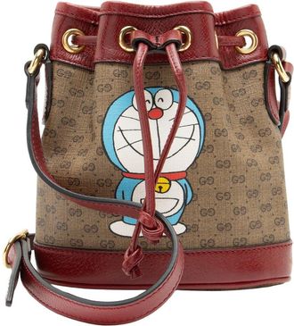 Gucci Brown Gg Canvas X Doraemon Micro Mini Bucket Bag (Authentic Pre-Loved)