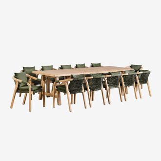 Sklum Sklum - Set De Mesa Rectangular (300x100 Cm) Y 12 Sillas De Jard&iacute;n En Madera De Acacia Dubai