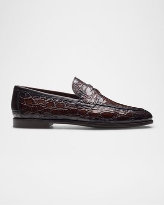 Magnanni Men & apos;s Vicente Croc Leather Penny Loafers
