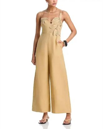 Farm Rio Flowered Jumpsuit In Sand