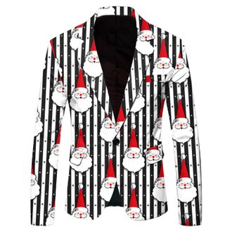 Generic Mens Christmas Suits Blazer Slim Fit Lapel One Button Suit Tuxedo Jacket Novelty Blazer Jacket Men Xmas Costume Party Outfit Tuxedo Suits Business Wed
